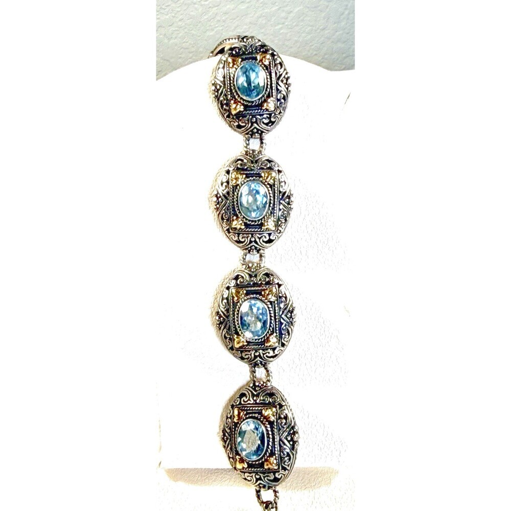 Phillip Gavriel 925 Sterling Silver 18K Gold Blue Topaz Link Bracelet 35.7g